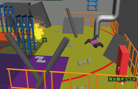 エリア4のイメージ。消火作業，ダクト侵入，タンク内調査